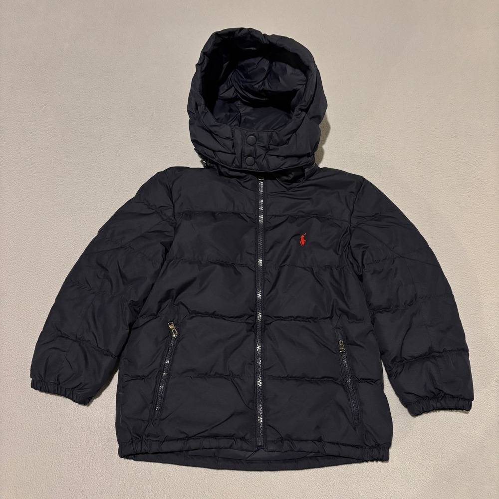 Polo Ralph Lauren Kids Black Down Puffer Jacket Detachable Hood Size 5
